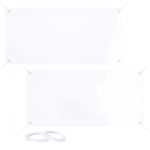 2stk Großes Leeres Banner, 180 x 60cm Geburtstagsbanner Blanko Banner Weiß Zum Bemalen Lang Leinwand Personalisiert Fahnen mit 10m Hängendem, Selbst Gestalten für Partyfeiern DIY
