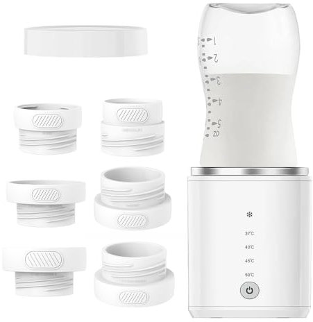 Chauffe Biberon Nomade, Afenau Chauffe Biberon Portable avec Température, 6 Adaptateurs, Rechargeable via USB, Preparation Biberon Automatique, Chauffe Biberon Sans Fil pour Voyage