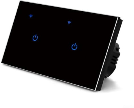 Touch Light Switch,Smart WiFi Touch Switch Tempered Glass panel LED Light Switch(2 Gang-Black)