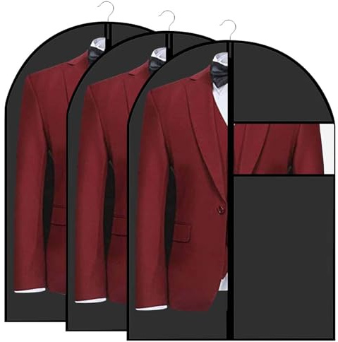 VIDSTW 3 Pezzi Custodie per Abiti PEVA con Finestra 60 x 80 cm Copri Abiti Buste per Indumenti Antipolvere Nero Porta Abito con Cerniera Borsa Porta Abiti Lavabile per Giacche Gonne Camicie