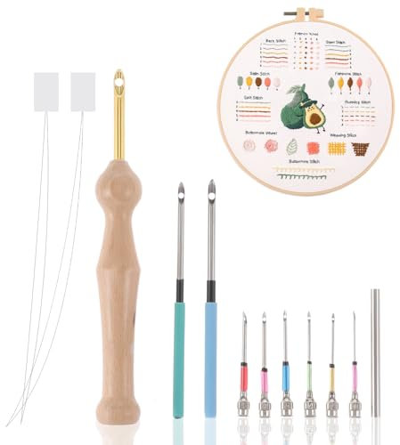12 Stück Punch Needle Set, Einstellbare Stickerei StanznadelWerkzeug mit Ersatz Nadel Rohre Punch Needle Starter Kit Punch Needle Kit Stickerei Set für Stickerei Kreuzstich Anfänger