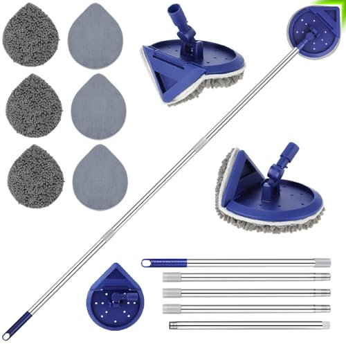 Max 86'' Flexible Long Handle Wall Cleaner with 90° Cleaning Angle, Wall Mop for Painted Walls,Ceiling,Window,Floor,Baseboard Cleaner Tool Duster, Dry Dust & Wet Wash Cleaning Mop with 6 Pads, Blue