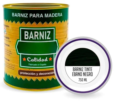 AC - Bote de Barniz para Madera - Fabricado en España - Ideal para todo tipo de Maderas, vigas, cerchas, marcos, etc. - Capacidad de 750 ML - Ébano Brillo
