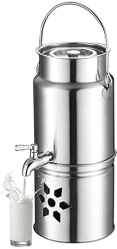 KhUkhu Edelstahl-Milcheimer, Milchkanne Mit Einem Griff – Milchkanister-Chafer-Suppenwärmer Mit Wasserhahn Aus Edelstahl 304 Und Brennstoffschalensockel Für Buffets/Partys/Catering-Events,3L