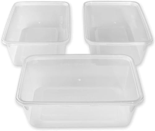 LUCKY BOY 50 x 500ml Plastic Microwave Freezer Safe Food Meal Prep Recyclable Takeaway Containers and Lids - C500 Catering Size