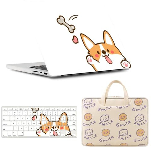 FFBOFFC Cover Compatibile con MacBook Pro 13 Pollici 2012 2011 2010 2009 2008 Vecchia Versione Modello A1278 con CD-ROM, Plastica Protettiva Rigida Case & Borsa & Tastiera Cover, Corgi