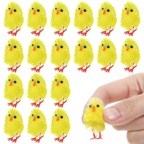 VICASKY 60 Stük Mini Miniküken Osterküken Flauschig, Gelbe Mini-Küken | Osterdekoration 3 cm Gelbe Küken Deko für Ostern, Kleine Osterküken für Osternest, Tischdeko Frühlingsdeko Spielzeugkind