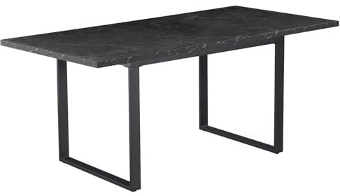 B&D home Esstisch Anna | ausziehbar 120-160 x80 cm 4-6 Personen Küchentisch Holztisch mit Kufengestell schwarz für Küche, Esszimmer | skandinavisch Industrial Design | Marmor-Schwarz, 11202-US-MSCH
