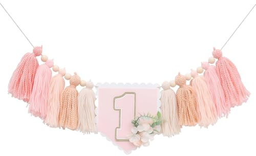 XPEX 1 Stück Handgemachte Boho 1. Geburtstags Hochstuhlbanner Pink Party Dekoration für Mädchen