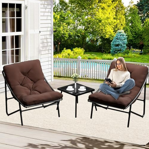 BalkonmöBel Set 3 Teilig, BalkonmöBel Set für Kleinen Balkon, Balcony Furniture mit Glastisch & Stahlgestell, Balkon Set 2 Personen, Garden Furniture Sets für Hof, Terrasse, Innen, AußEn (Braun)