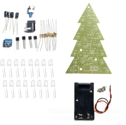 Weihnachtsbaum-Bausatz mit 16 Lampen, mit 7 bunten Lichtern, Lötprojekt für Anfänger, verbessert die festliche Atmosphäre zu Hause, mit Schritt-für-Schritt-Anleitung (D)