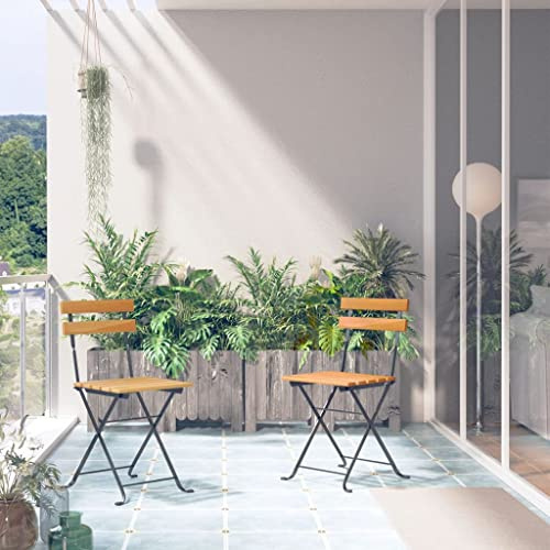 Frdhee Campingstuhl Gartenmöbel Set Balkonstühle,Klappbare Gartenstühle 2 STK. Stahl und Massivholz Akazie,Für Garten Indoor Und Outdoor,Einfach Einzurichten