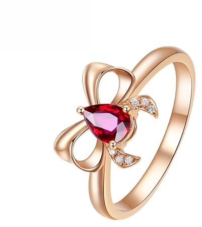 Homxi 9K Rose Gold Engagement Ring for Women, Bowknot and Water Drop with 0.31ct Tourmaline and Diamond, Eternity Ring Rose Gold Size U 1/2