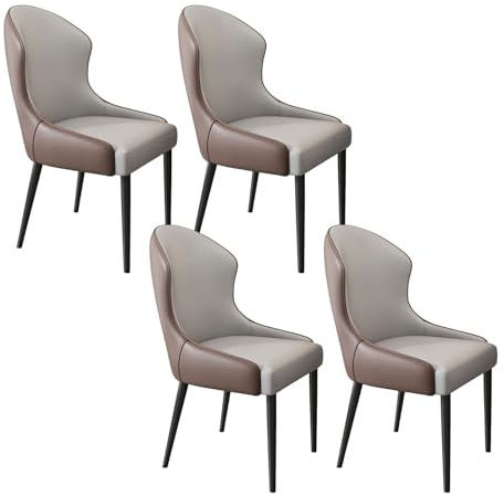 YDkjwjw Minimalistisches Esszimmerstuhl-Set Mit 4 Stühlen, Gepolsterter, Weich Gepolsterter Sitz Und Rückenlehne, Stabile Metallbeine, Leichter Luxusstil(Light Gray+Brown)