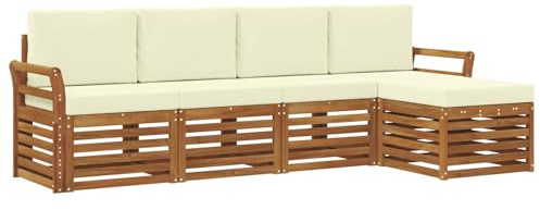 vidaXL Sofagarnituren 5 pcs Natur und Creme Massivholz Akazie, Garten, modernes Outdoor-Sofa-Set, modulare Terrassenmöbel, robuste Akazie, minimalistische Lounge, ideal für Pool
