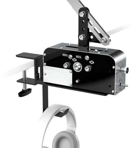 Racing Handbrake Desk Mount - Racing Simulator Handbrake Mount Clamp with Headphone Holder, Compatible with Logitech, Thrustmaster, Fanatec, Moza, Simagic & Generic 16/32/64 Bit USB Handbrakes