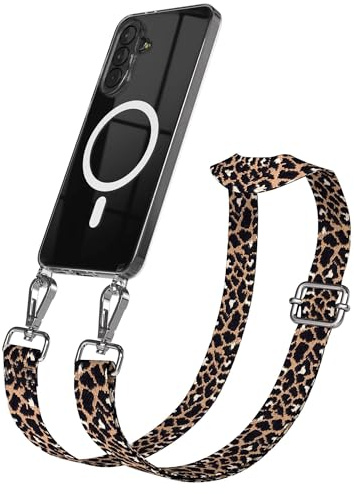 EAZY CASE Handykette - Verstellbares Taschenband kompatibel mit Galaxy A37, Schulterriemen, Handykordel mit Silikon Hülle, Qi Charging kompatibel, Umhängetasche, Leo - Schwarz Braun Silber