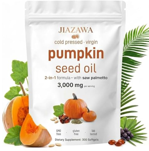 Pumpkin Seed Oil Capsules with Saw Palmetto – 3000mg Cold Pressed for Hair Growth & Prostate Support – Vegan, High Strength – 300Capsules (300 capsules)