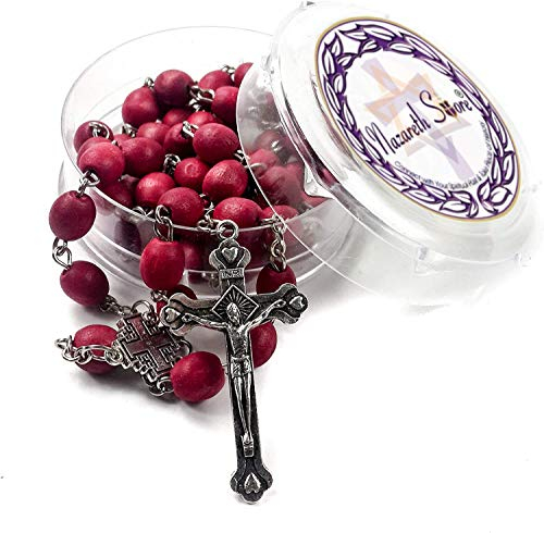 Nazareth Store Rosengeruch Rosenkranz Blütenblatt Rot Selten Geschnitzte Perlen & Versilbertes Kreuz