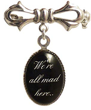 LunarraStar Women Silver Plated Alice in Wonderland Brooch We're All Mad Here Victorian Bow Pin