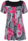 Womens Floral Print Ladies Short Sleeves Stretch Round Scoop Neckline Long Smock Tunic T-Shirt Top Plus Size