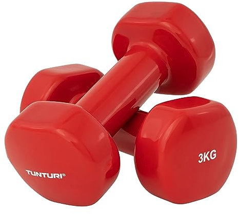 Tunturi Kurzhantel-Set, farbige Hanteln mit 2 x 3 kg, Vinyl, Stahlhanteln