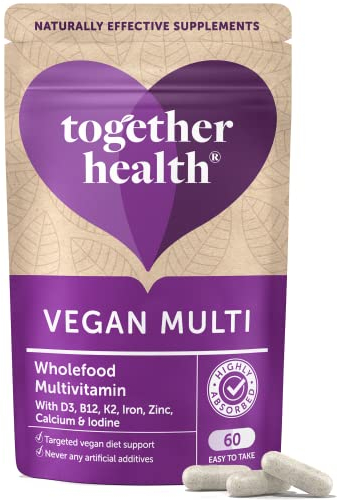 Vegan Multi VIT & Mineral – Together Health – Supports Vegan & Vegetarian Diets – Whole Food Nutrients – Vegan Friendly – Made in The UK – 60 Vegetable Capsules