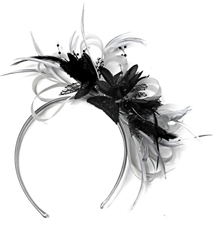 Haarreif mit Fascinator, silber, grau und schwarz, für Hochzeiten und Pferderennen