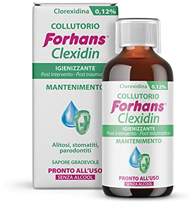 Forhans Clorexidina, Collutorio Clexidin 0,12%, Antisettico, Azione di Mantenimento per Infiammazioni o Infezioni del Cavo Orale Post Intervento, Senza Alcol, Sapore Gradevole, 200 ml