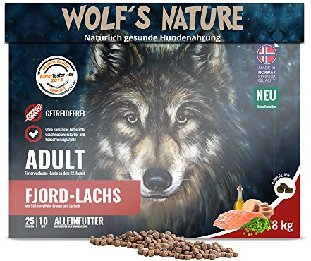 Wolf's Nature Getreidefreies Trockenfutter aus Norwegen in Lebensmittelqualität (Lachs - Adult, 8 kg)
