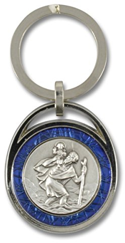 MaMeMi SCHLÜSSELANHÄNGER HEILIGER CHRISTOPHORUS – ca. 7 cm – Schutzpatron der Reisenden – Hochwertig mit DUNKELBLAUEM RAND – Geschenk für Autofahrer, Führerschein, neue Wohnung
