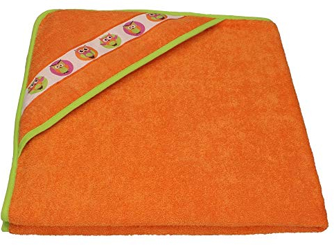 Kinder Badetuch mit Kapuze EULEN Farbe: orange 90x90 cm 100% Baumwolle