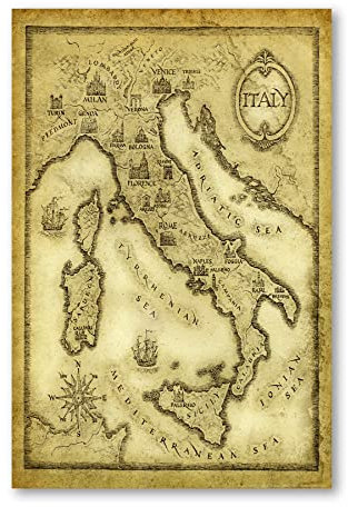 Postereck - 0087 - Alte Landkarte Italien, Sepia Vintage Städte Land - Unterricht Klassenzimmer Schule Wandposter Fotoposter Bilder Wandbild Wandbilder - Poster - DIN A4-21,0 cm x 29,7 cm