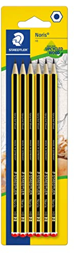 STAEDTLER Bleistift Noris 120, Made from Upcycled Wood, Härtegrad HB, Rutschfeste Soft-Oberfläche, hohe Buchfestigkeit, hohe Qualität Made in Germany, Blisterkarte mit 6 Stück, 120-2BK6DA