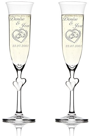 2 Kristallgläser Set mit Gravur - Hochzeitsgeschenk personalisiert - Sektgläser mit Namen und Datum - Sektkelche 175 ml - Geschenkidee zur Hochzeit