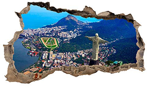 3D Wandtattoo Mauerloch Wandsticker Wandaufkleber Durchbruch Städte Landschaft Abenteuer selbstklebend H 60 x B 100 Schlafzimmer Wohnzimmer (WL12 Brasilien)