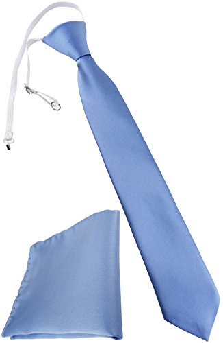 TigerTie Kinderkrawatte + Einstecktuch in blau hellblau - vorgebunden mit Gummizug