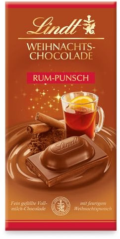 Lindt Schokolade | Weihnachts-Schokoladentafel Rum-Punsch | 100g | gefüllte Vollmilchschokolade mit feurigem Punsch – alkoholhaltig | festliche Schokolade für die Weihnachtszeit