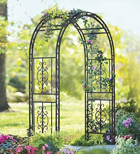 Plow & Hearth Arch Metal Outdoor Garden Arbor | Montebello | 7 Feet Tall | Steel Iron Trellis Lattice for Climbing Plants & Heavy Vines | Wedding Outdoor Patio Décor