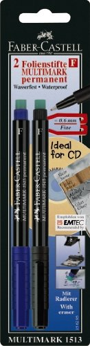 FABER-CASTELL 156295 - Marker MULTIMARK permanent, Stärke: F, 2er Packung, blau und schwarz