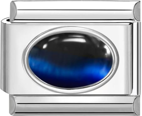 Quiges - 9mm Italian Style Charm Link Module en Acier Inoxydable Oeil de Chat Bleu foncé pour Les Charme Bracelets de Style Italien