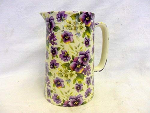 1 Pint Jug in Purple Pansy Design by Heron cross Pottery