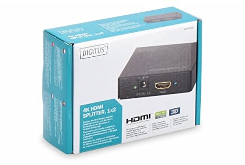 DIGITUS DS-46304 HDMI Splitter 1x2 – Eingang: 1-Port / Ausgang: 2-Port – UHD 4K/30 Hz HDTV: 4096 x 2160p – HDCP 1.3 – DTS Digital, Dolby Digital, DTS-HD, Dolby True HD, DSD Audio, HD/HBR