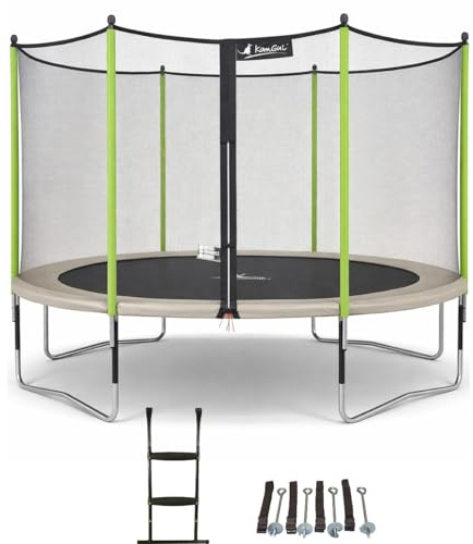 Kangui - Trampoline de Jardin JUMPI Zen – Saut Confort et Loisirs – Filet de Sécurité, Échelle & Kit d’Ancrage – Taupe et Vert – Ø 250, Ø 300, Ø 360 et Ø 430 cm