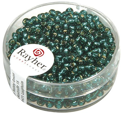 Rayher 1405515 Rocailles, 2,6 mm ø, mit Silbereinzug, jade