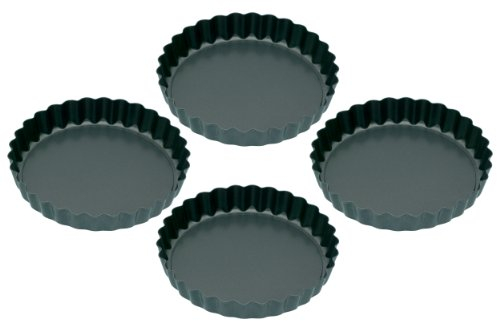 KitchenCraft Tartaletas redondas acanaladas pequeñas antiadherentes con base suelta, 10 cm (juego de 4)