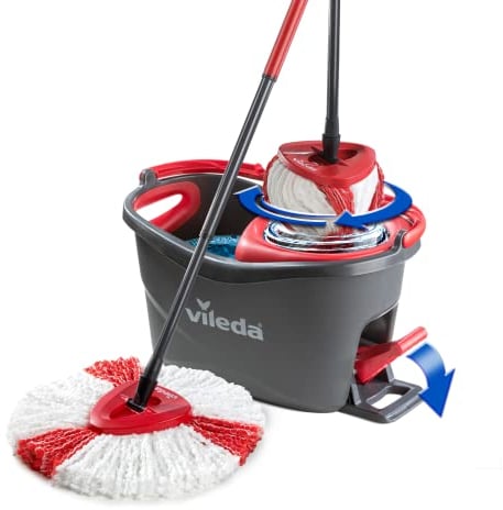 Vileda Turbo Wischmopp Komplett Set, Bodenwischer mit Teleskopstiel, Mikrofaser Moppkopf mit Kraftfasern und Eimer mit Powerschleuder, schnell und reinigungsstark, Stiellänge 75-130cm