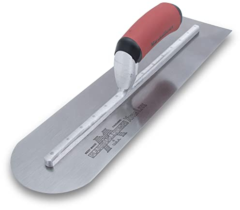 Marshalltown Glättkelle mit vorne runder Front, gebogener DuraSoft Griff, aus Carbonstahl, für Boden und Beton sehr gut geeignet, Grösse der Kelle: 406x102 mm