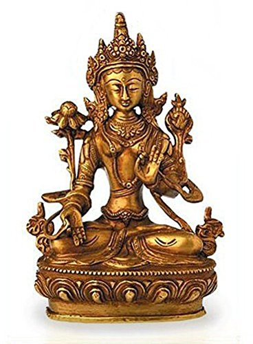 Deko Figur Weiße Tara Buddha Figur, Figur aus Messing massiv, Höhe 20 cm groß, eine der 21 Taras Dölma Statue weiblicher Buddha auf Lotusthron