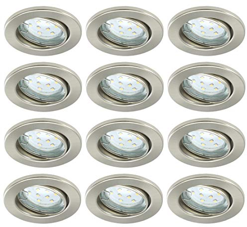 Trango 12er Set LED Einbaustrahler 6729-122B Einbauleuchten, Deckenleuchten, Badleuchten, Strahler in Edelstahl-Look inkl. 12x 3000K warm-weiß LED Leuchtmittel schwenkbar
